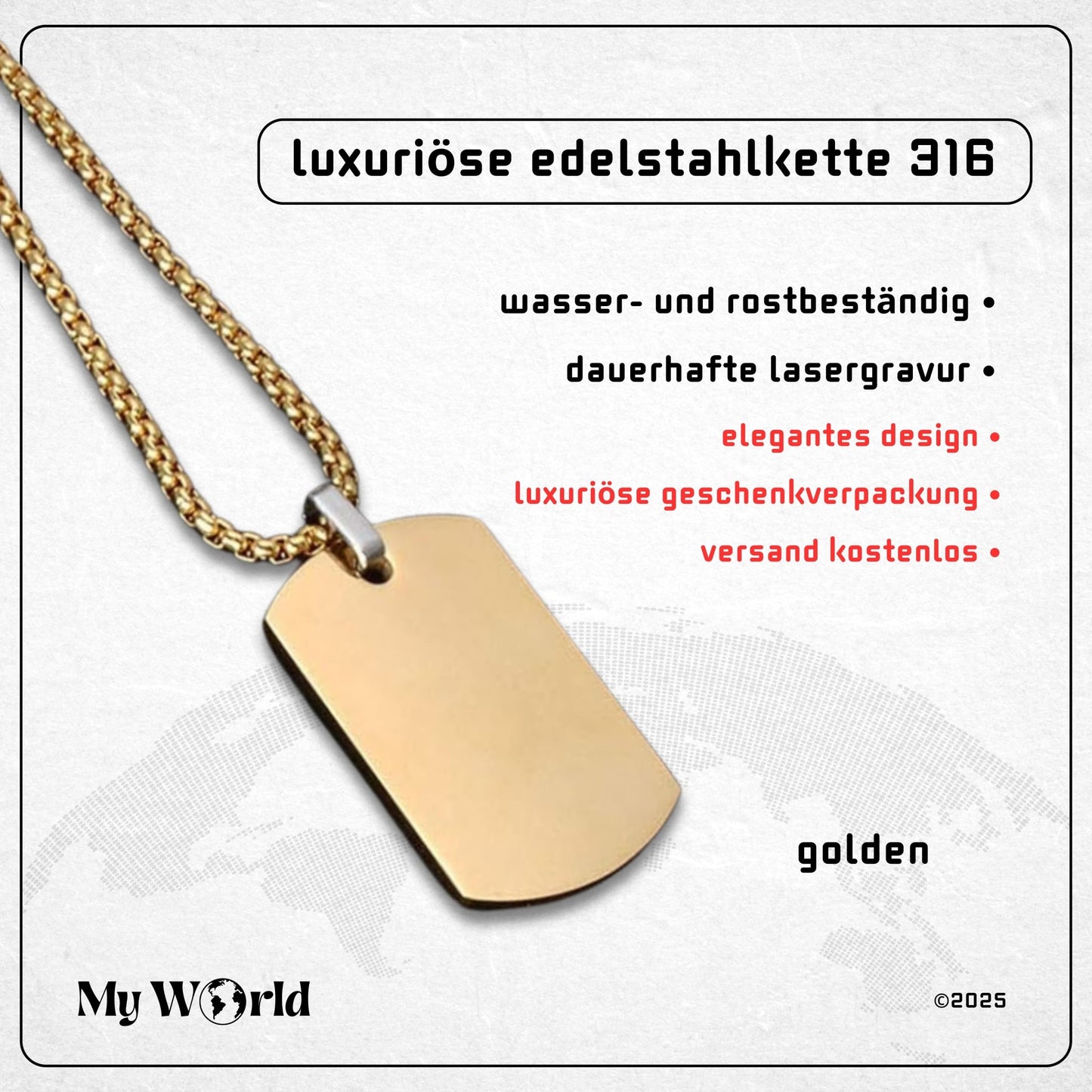 🔥 Gravur - Halskette mit deiner Botschaft – Persönliches Geschenk für jeden Anlass My World My World