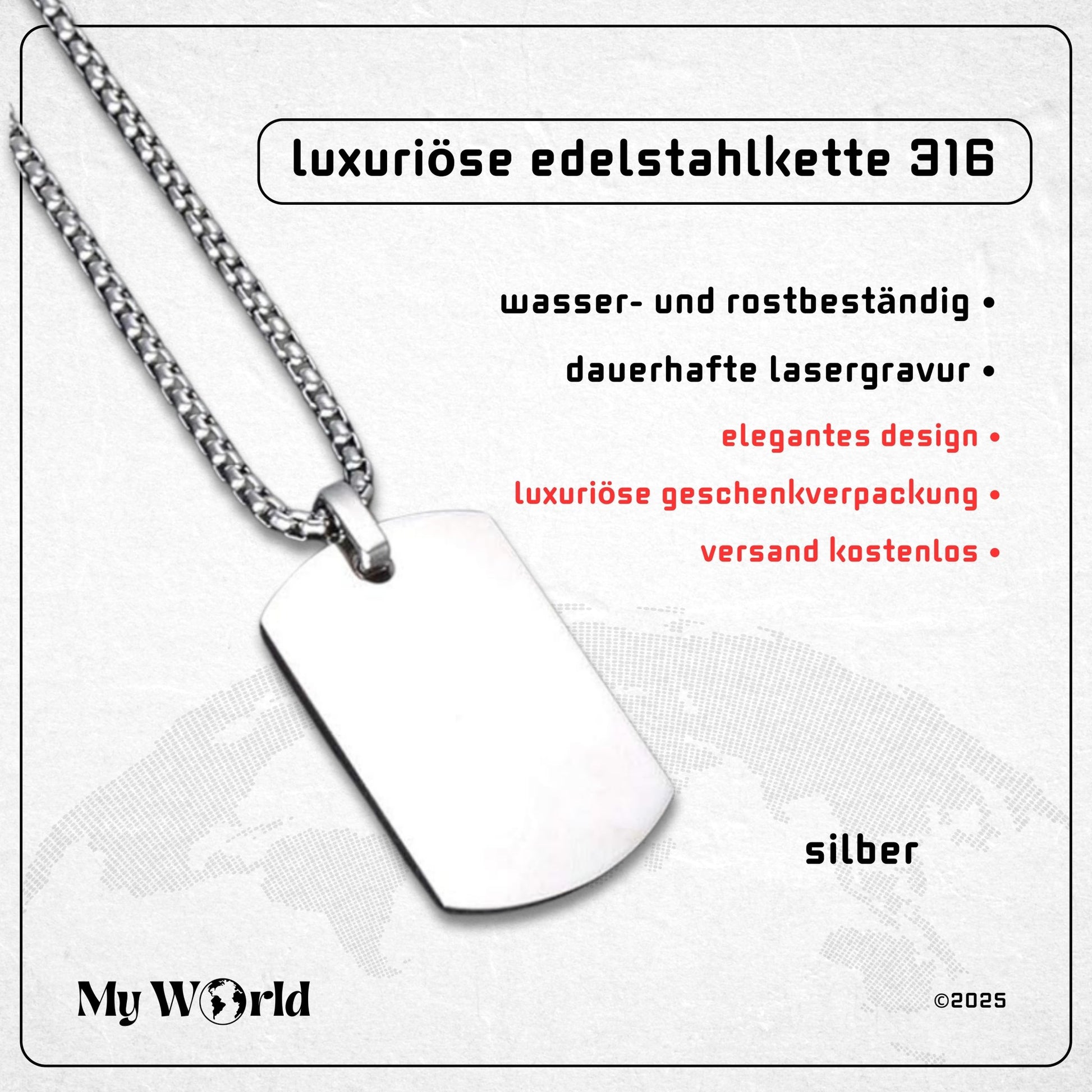 🔥 Gravur - Halskette mit deiner Botschaft – Persönliches Geschenk für jeden Anlass My World My World
